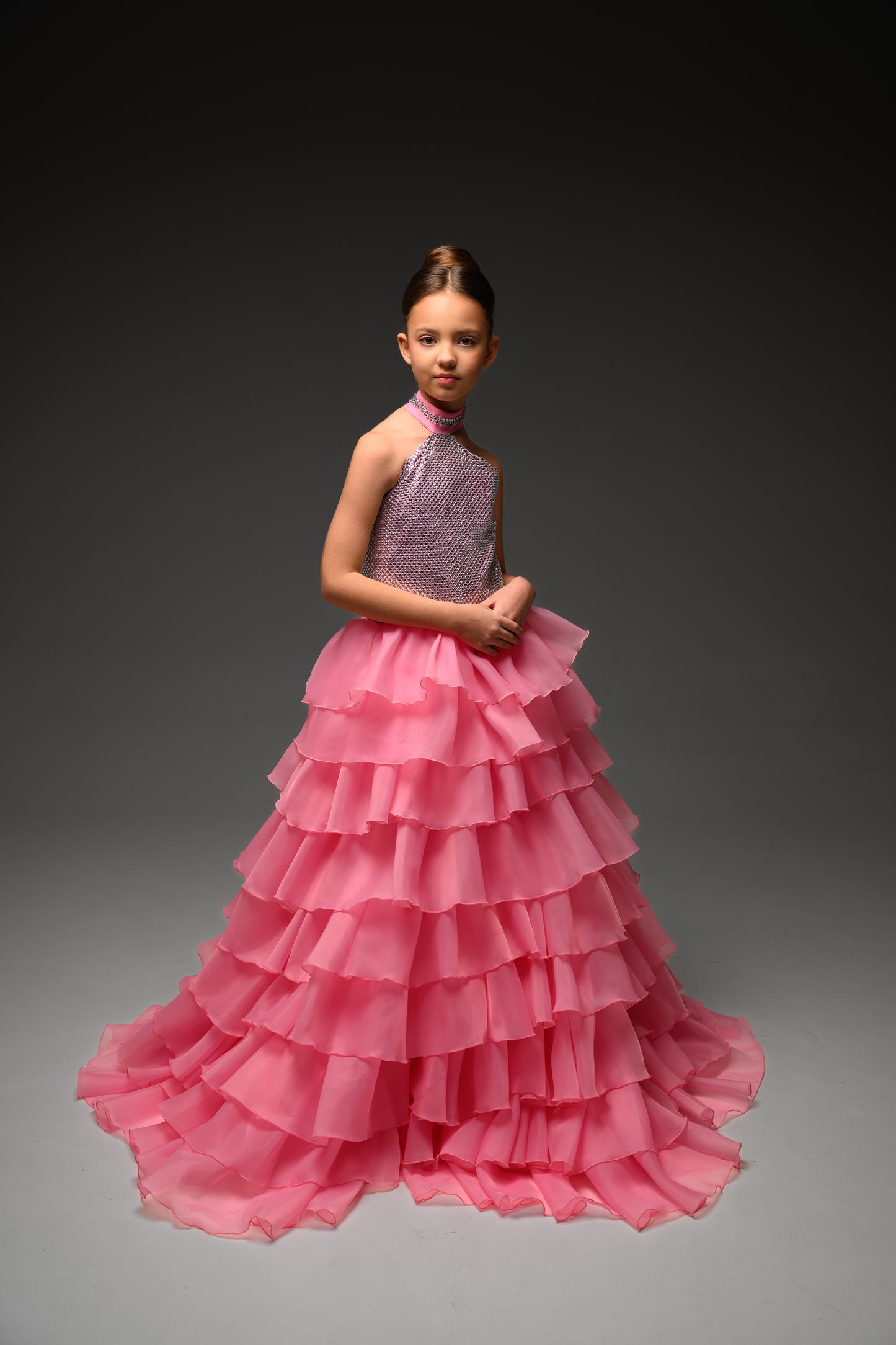 Pink Gala evening gown, Pageant ball gown, Flower Girl Dress, Wedding Guest Dress, Girl Birthday Dress, junior bridesmaid gown