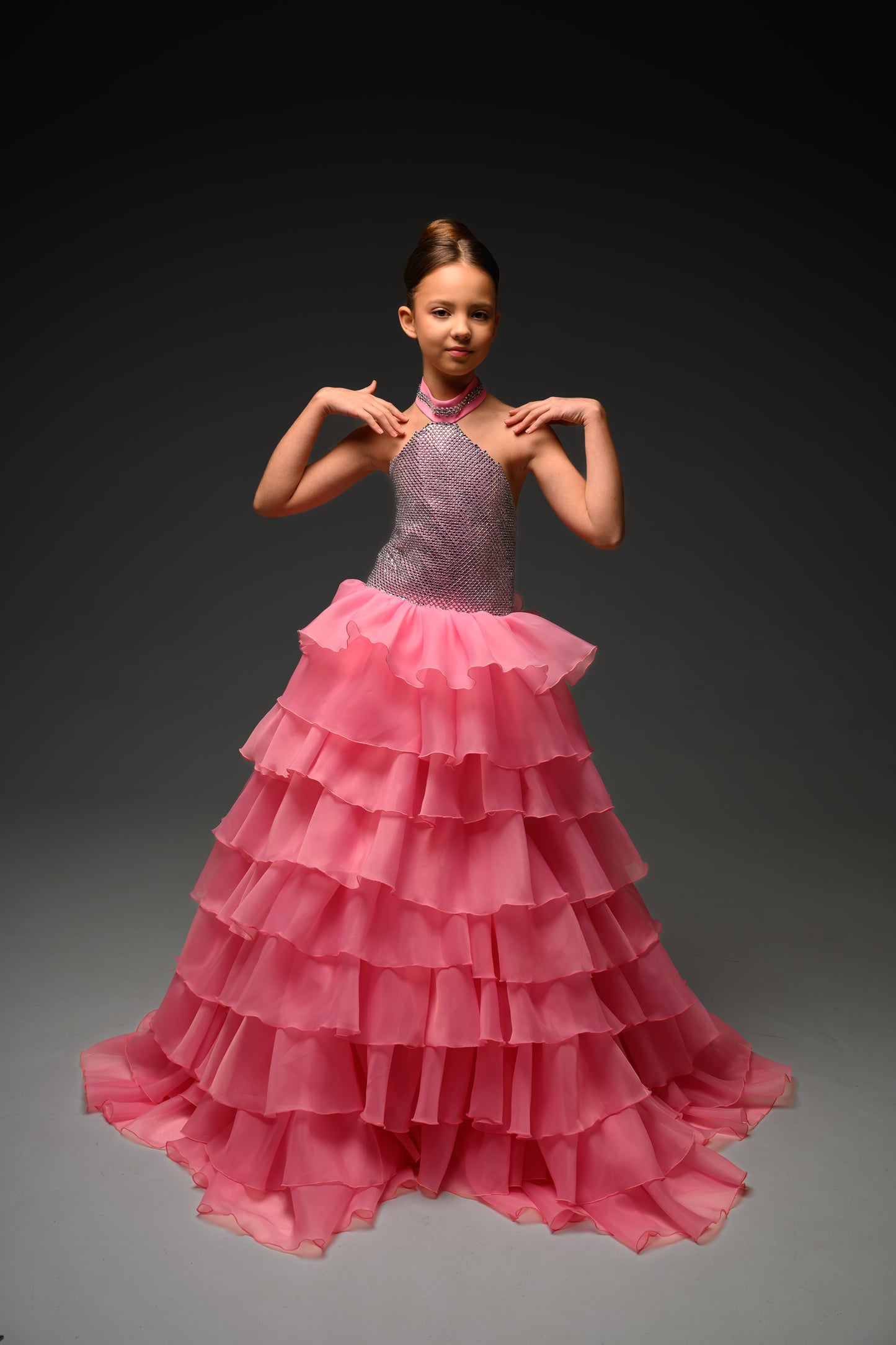 Pink Gala evening gown, Pageant ball gown, Flower Girl Dress, Wedding Guest Dress, Girl Birthday Dress, junior bridesmaid gown