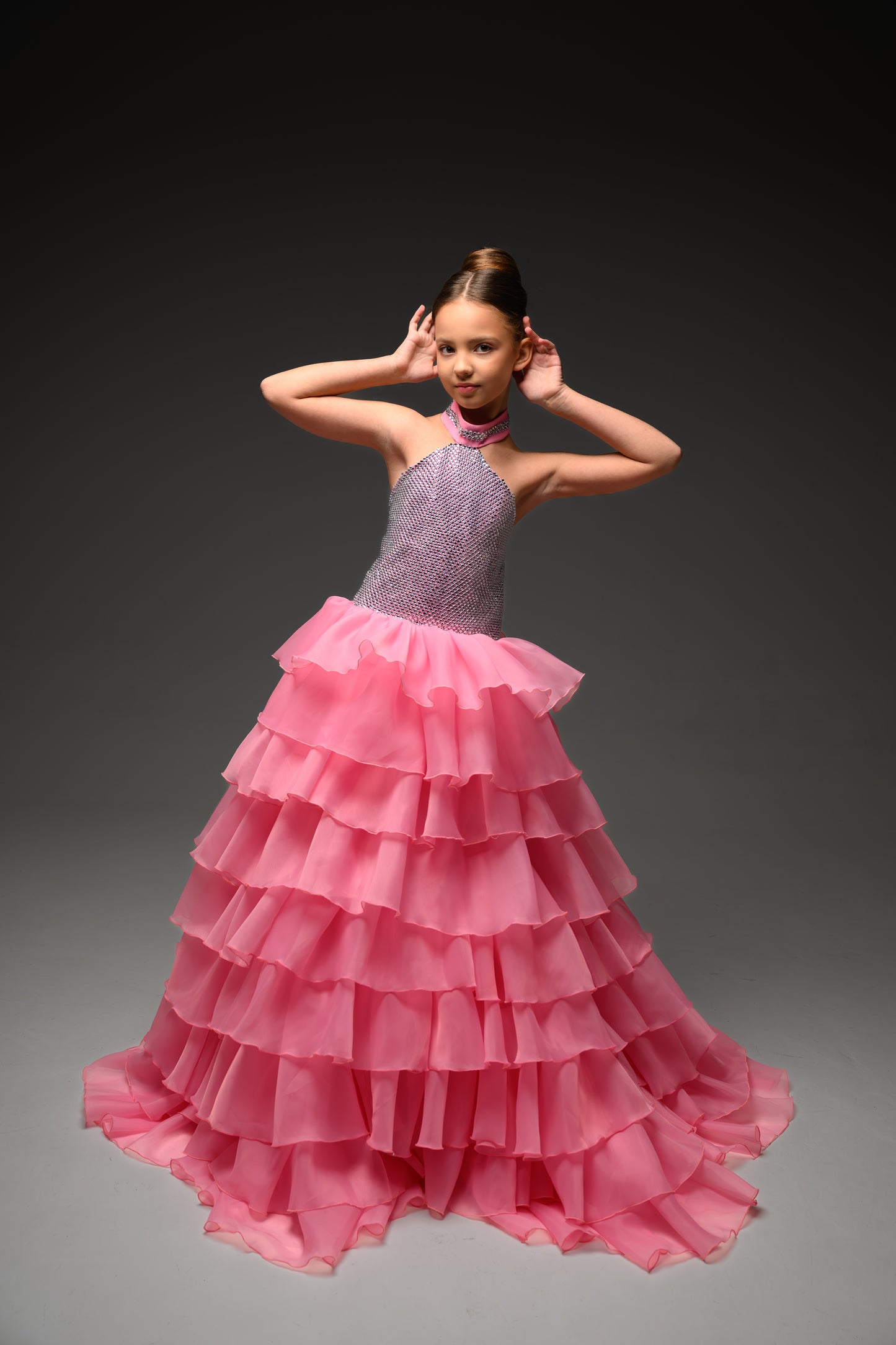 Pink Gala evening gown, Pageant ball gown, Flower Girl Dress, Wedding Guest Dress, Girl Birthday Dress, junior bridesmaid gown