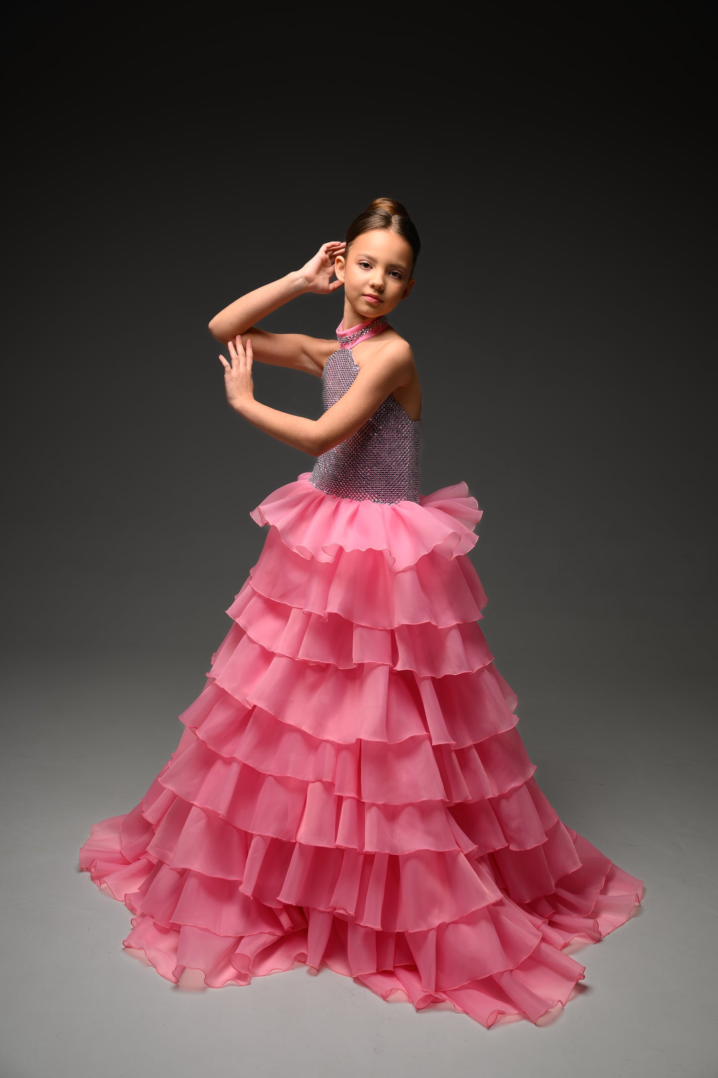 Pink Gala evening gown, Pageant ball gown, Flower Girl Dress, Wedding Guest Dress, Girl Birthday Dress, junior bridesmaid gown
