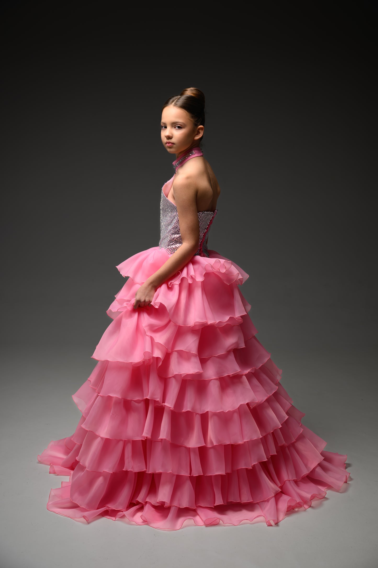 Pink Gala evening gown, Pageant ball gown, Flower Girl Dress, Wedding Guest Dress, Girl Birthday Dress, junior bridesmaid gown