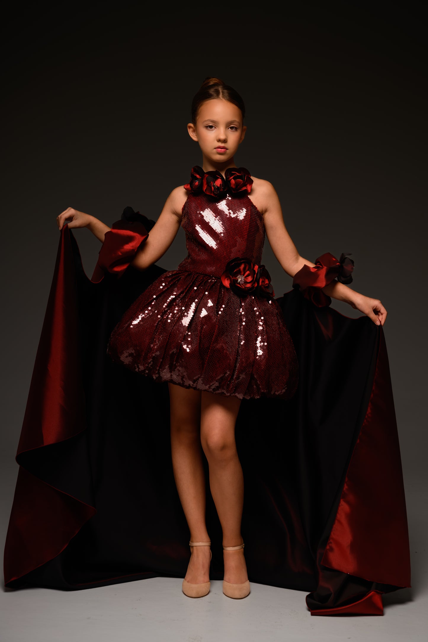 Red couture special occasion dress, Pageant Interview gown, Birthday Girl Dress, Flower Girl Dress, Wedding guest Dress, junior bridesmaid gown