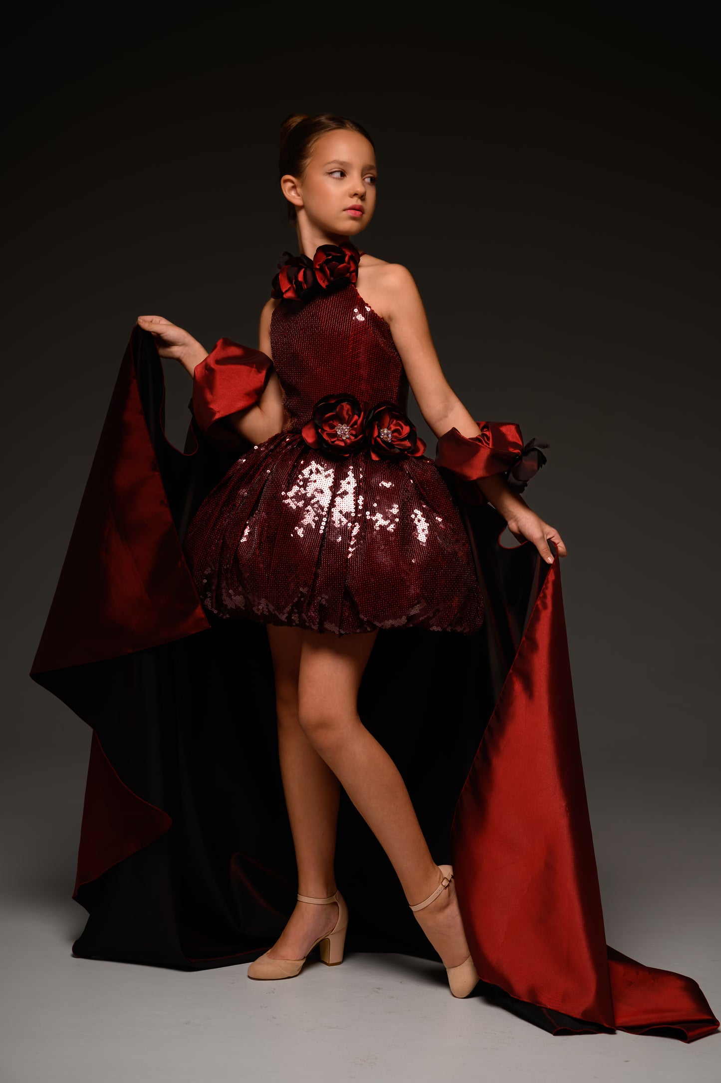 Red couture special occasion dress, Pageant Interview gown, Birthday Girl Dress, Flower Girl Dress, Wedding guest Dress, junior bridesmaid gown