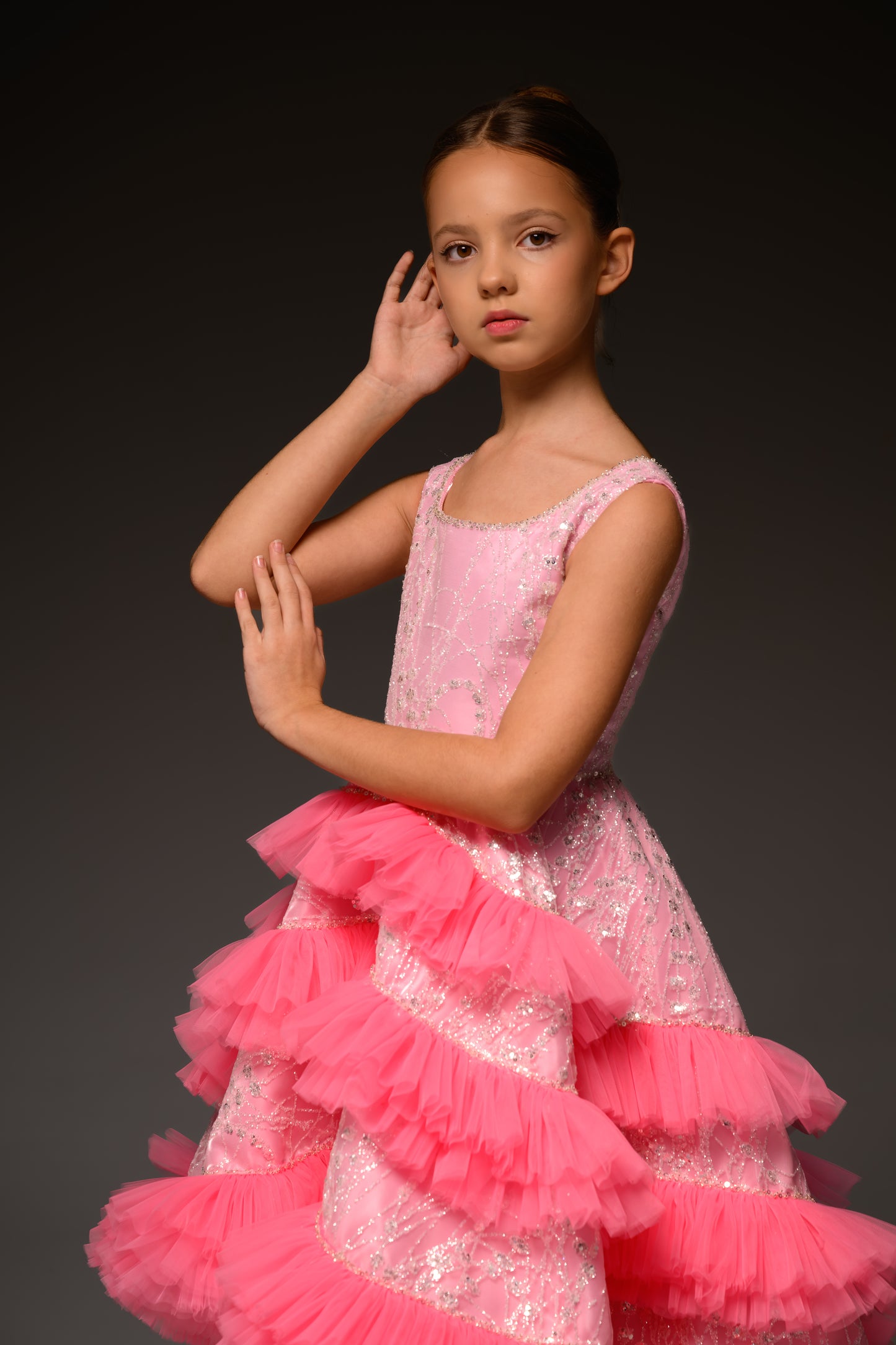 Hot Pink couture cocktail dress, Pageant interview dress, Birthday Girl Dress, Flower Girl Dress, Wedding guest Dress