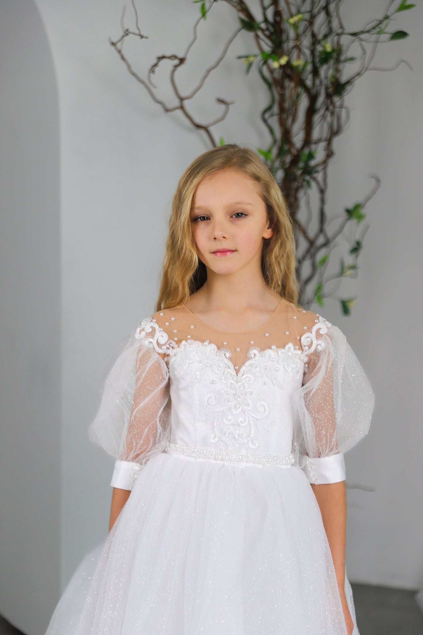 White lace First communion & Baptism dress, flower girl dress, wedding guest dress, Bridesmaids dress, holy communion gown, mini bride dress