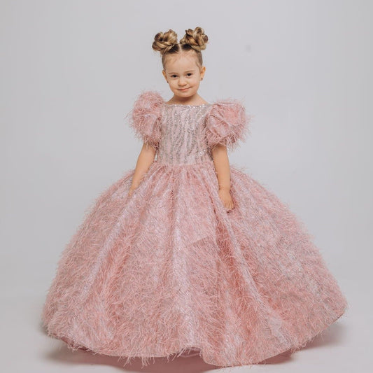 Blush pink luxury Pageant gown, Birthday Girl Dress, Flower Girl dress, Toddler Dress, Bridesmaid dress, Wedding guest dress