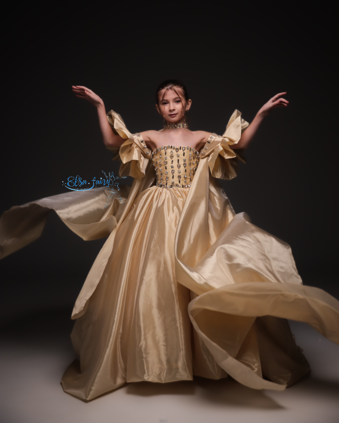 Gold Gala evening gown, Pageant ball gown, Birthday Girl Dress, Wedding Guest Dress