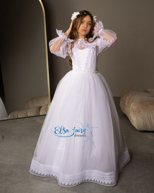 White First Communion & Baptism dress, Flower Girl Dress, wedding guest dress, formal wear, special occasion gown, Junior Bridesmaid dress