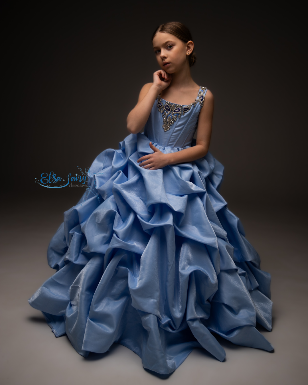 Blue couture evening gown, Pageant ball gown, Birthday Girl Dress
