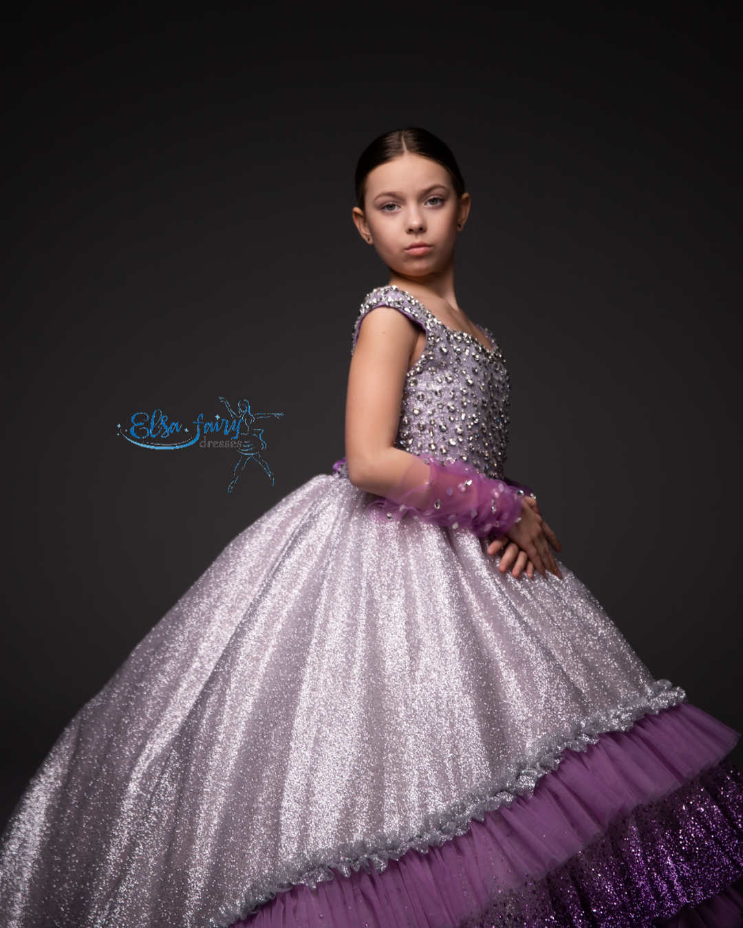 Lilac Gala evening gown, Pageant ball gown, Flower Girl Dress, Wedding guest Dress, Girl Birthday Dress