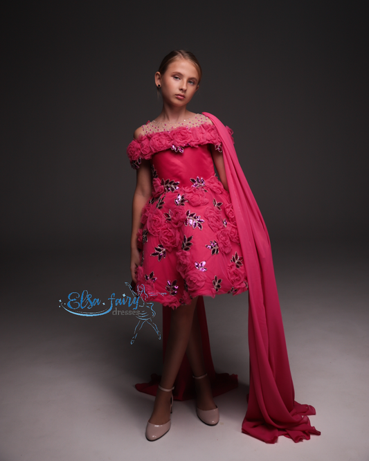 Hot Pink Cocktail Birthday Girl Dress, Flower Girl Dress, Wedding guest Dress, Pageant fun fashion interview dress, Toddler Dress, junior bridesmaid gown