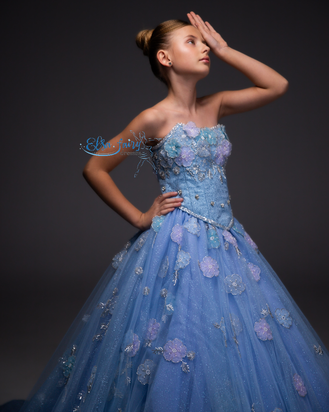 Blue Gala ball gown, Pageant gown, Birthday Girl Dress, Flower Girl Dress, Girl Birthday Dress
