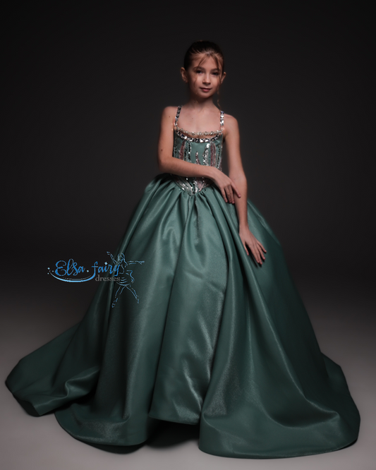 Mint Gala evening gown, Pageant ball gown, Flower Girl Dress, Wedding guest Dress, Girl Birthday Dress, junior bridesmaid gown