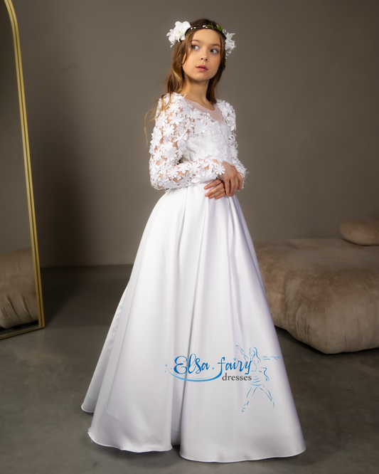 White First Communion & Baptism dress, Flower Girl Dress, wedding guest dress, formal wear, special occasion gown, Junior Bridesmaid dress