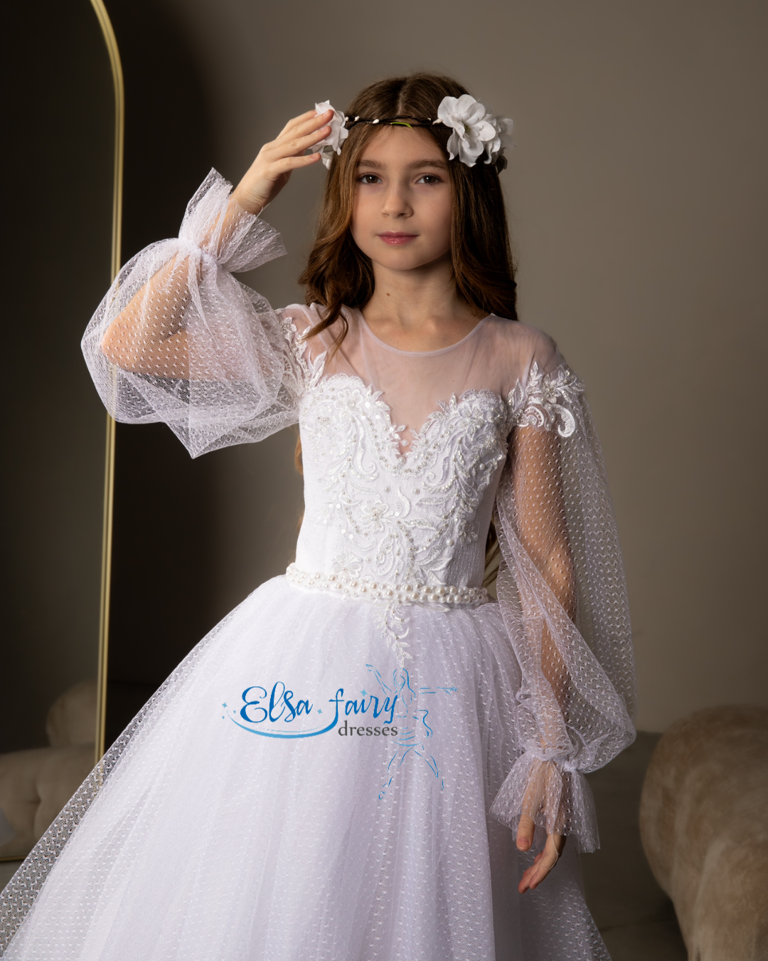 White First Communion & Baptism dress, Flower Girl Dress, wedding guest dress, formal wear, special occasion gown, Junior Bridesmaid dress