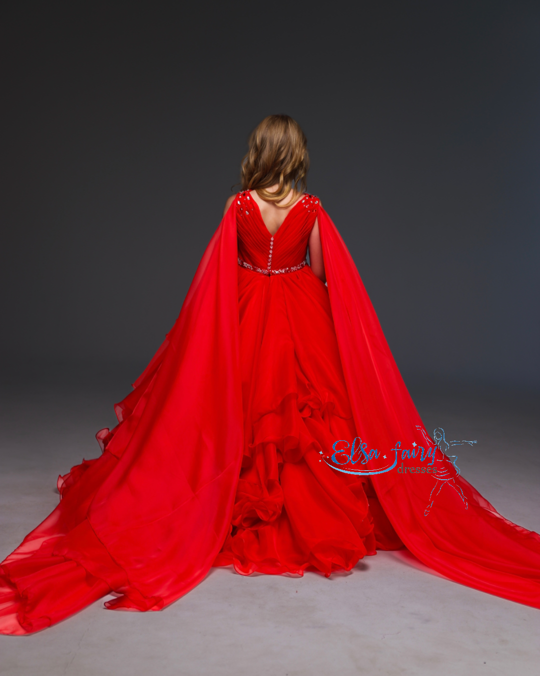 Red pageant chiffon girl dress with beaded shoulders and waist, flower girl dress, long formal wear, organza tulle dress, birthday ball gown