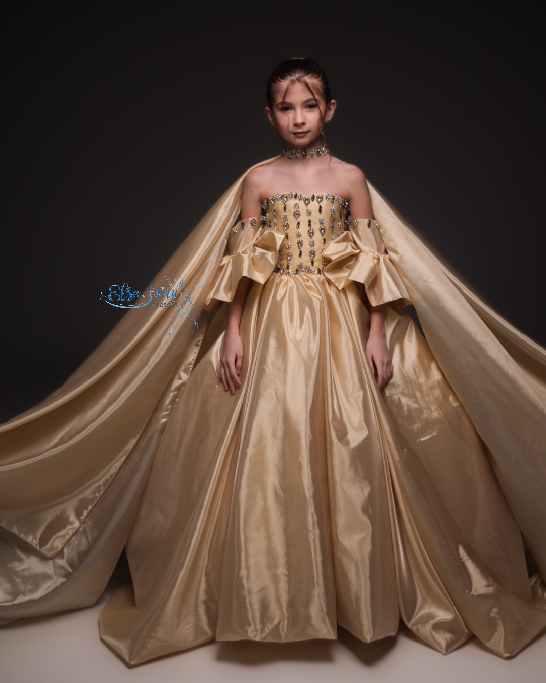 Gold Gala evening gown, Pageant ball gown, Birthday Girl Dress, Wedding Guest Dress