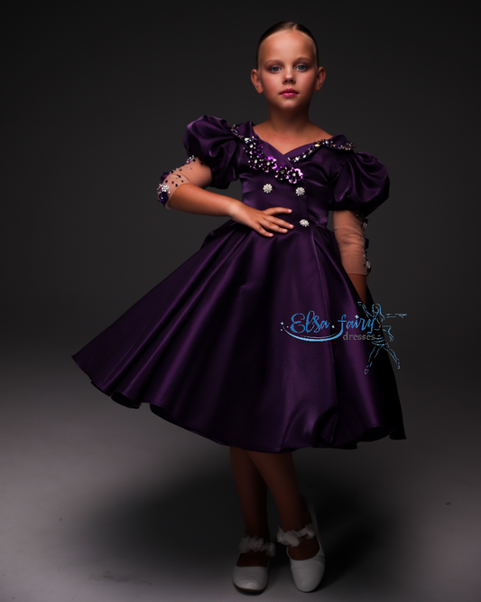 Purple Cocktail Birthday Girl Dress, Fun fashion pageant dress, interview pageant gown, Flower Girl Dress, Wedding guest Dress, Toddler Dress, junior bridesmaid gown