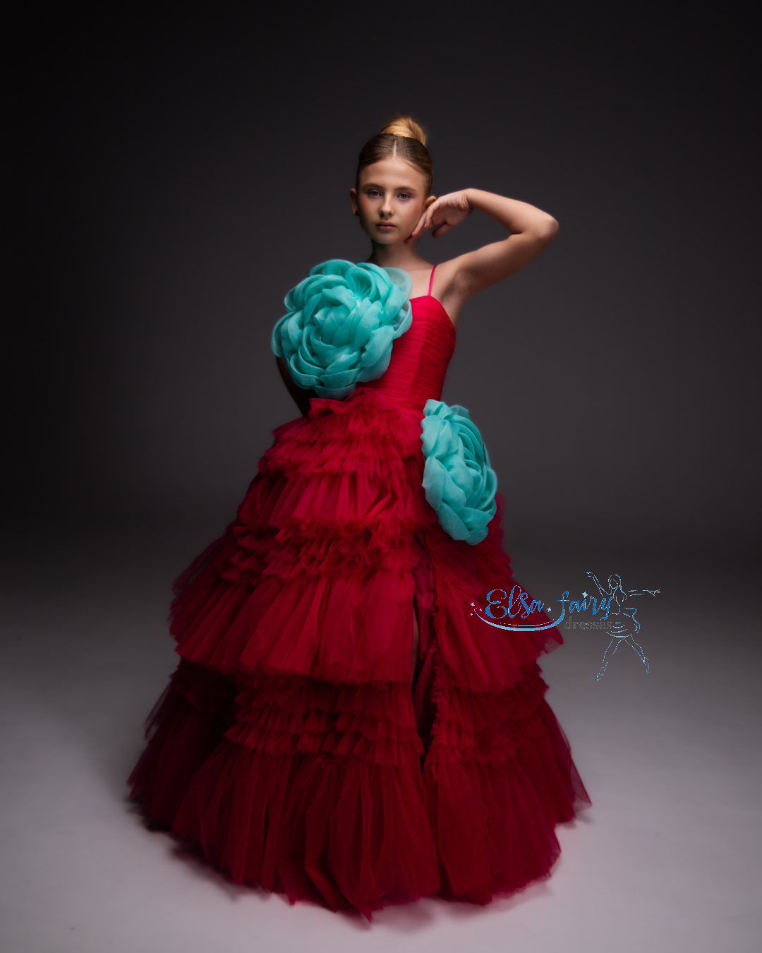 Pink Pageant Ball Gown: Handmade Formal Dress with Detachable Organza Flower