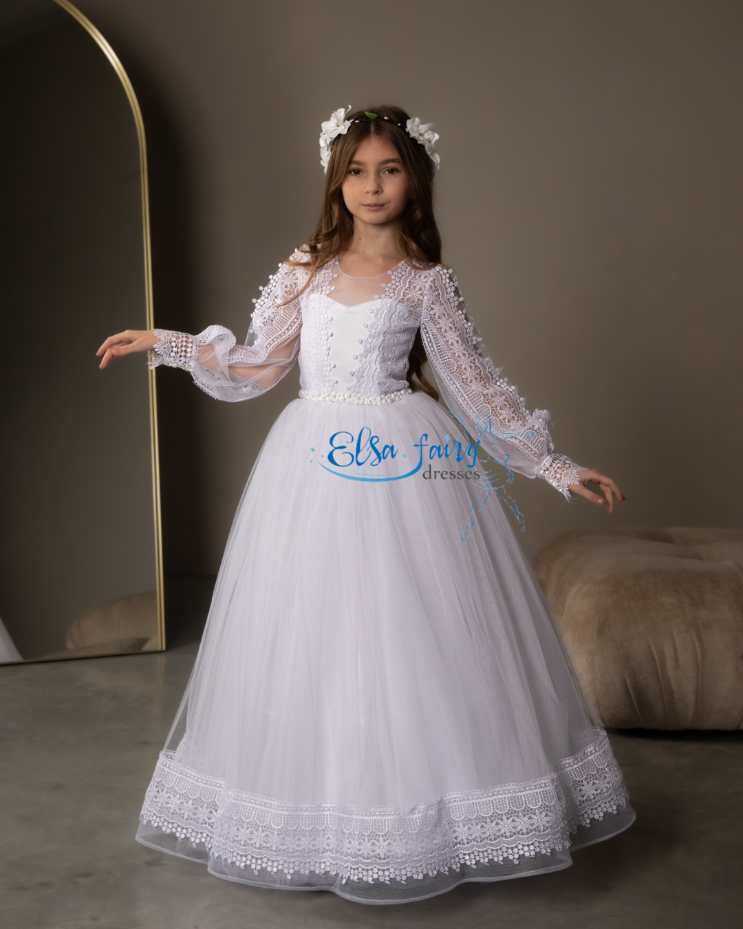 White First Communion & Baptism dress, Flower Girl Dress, wedding gues   ElsaFAIRYdressesSHOP