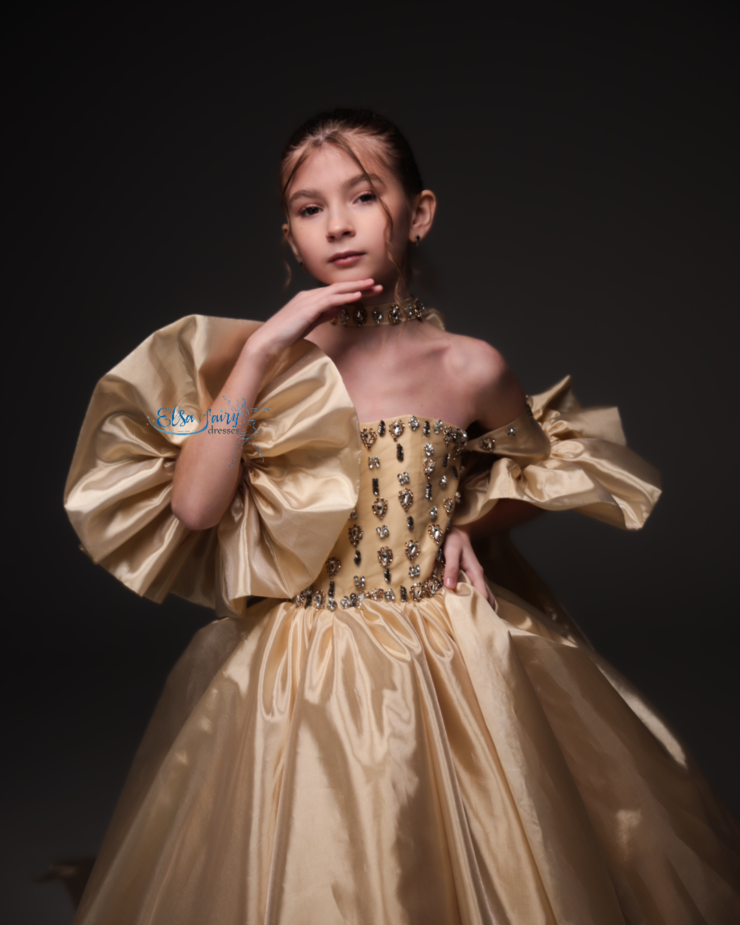 Gold Gala evening gown, Pageant ball gown, Birthday Girl Dress, Wedding Guest Dress
