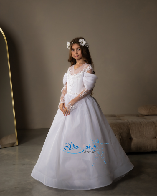 White First Communion & Baptism dress, Flower Girl Dress, wedding guest dress, formal wear, special occasion gown, Junior Bridesmaid dress