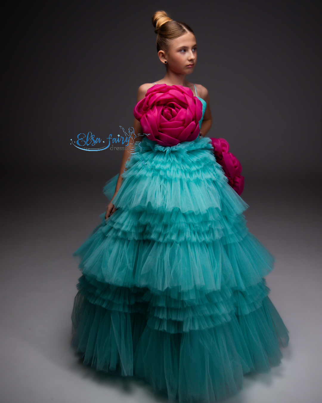 Mint Pageant Ball Gown: Handmade Formal Dress with Detachable Organza Flower