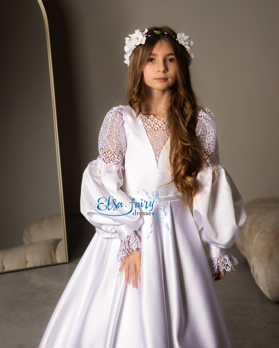 White First Communion & Baptism dress, Flower Girl Dress, wedding guest dress, formal wear, special occasion gown, Junior Bridesmaid dress