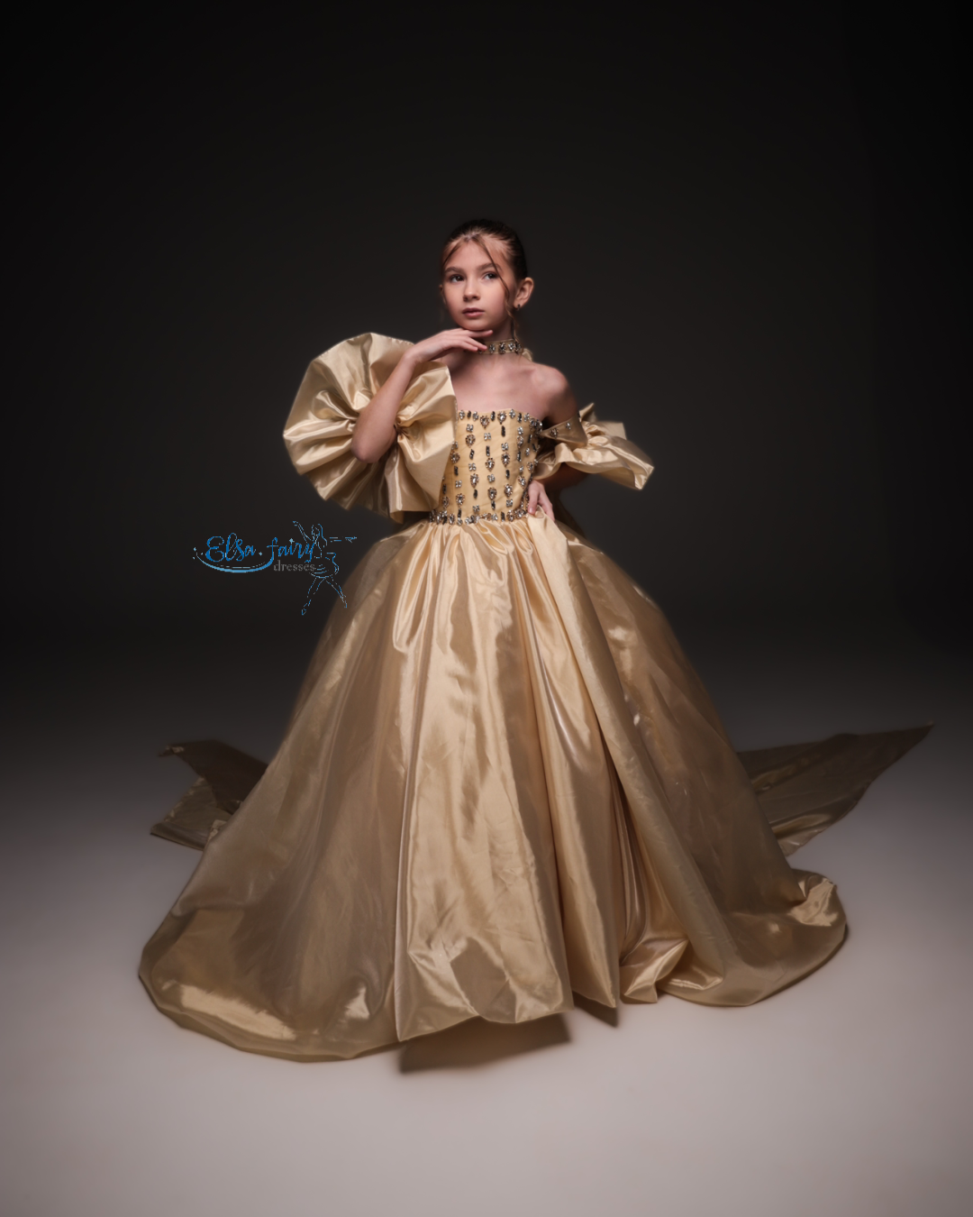 Gold Gala evening gown, Pageant ball gown, Birthday Girl Dress, Wedding Guest Dress