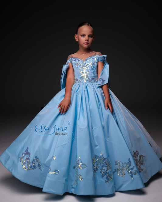Blue Gala evening gown, Pageant ball gown, Birthday Girl Dress, Flower Girl Dress, Wedding guest Dress, Girl Birthday Dress, junior bridesmaid gown