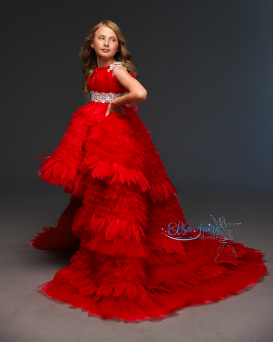 Red Couture Birthday Girl Dress, Flower Girl Dress, Wedding guest Dress, Toddler Dress, junior bridesmaid gown