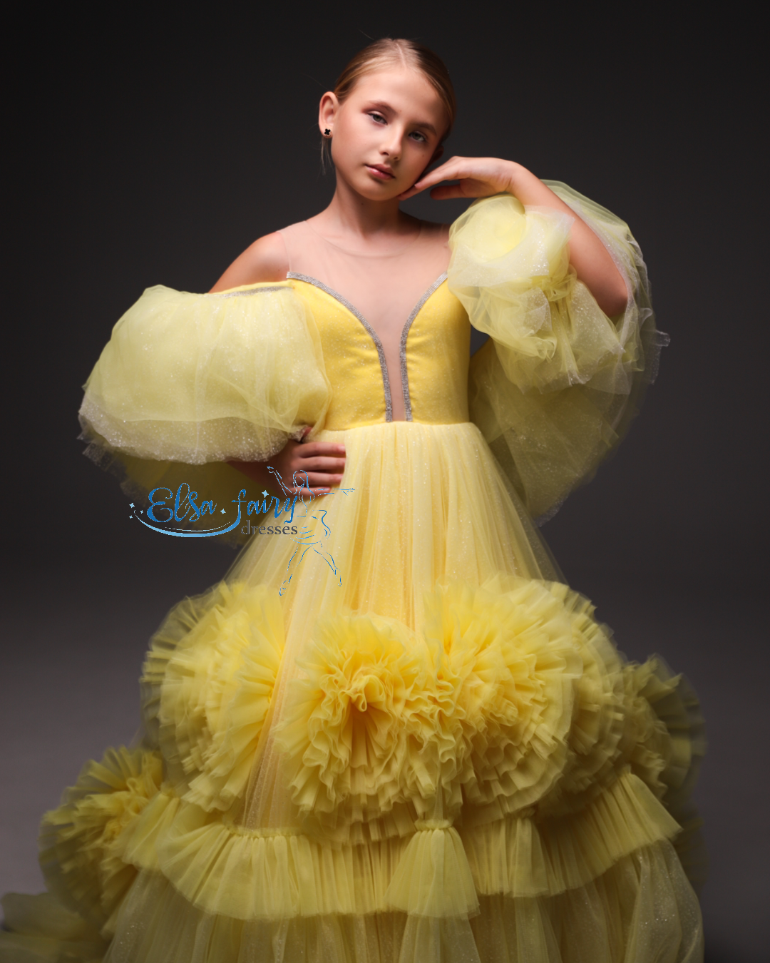 Yellow special occasion dress, Pageant ball evening gown, Birthday Girl Dress, Flower Girl Dress, Wedding guest Dress, Girl Birthday Dress, junior bridesmaid gown