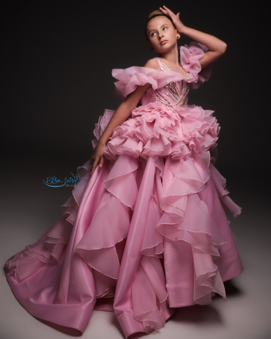 Pink couture special occasion dress, Pageant ball gown, Birthday Girl Dress, Flower Girl Dress, Wedding guest Dress, junior bridesmaid gown