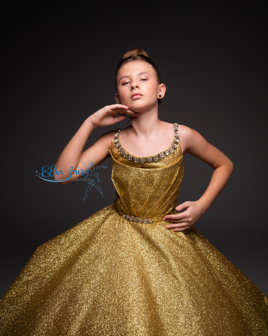 Gold Gala evening gown, Pageant ball gown, Birthday Girl Dress, Wedding Guest Dress