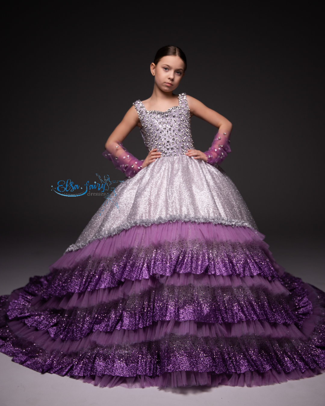 Lilac Gala evening gown, Pageant ball gown, Flower Girl Dress, Wedding guest Dress, Girl Birthday Dress