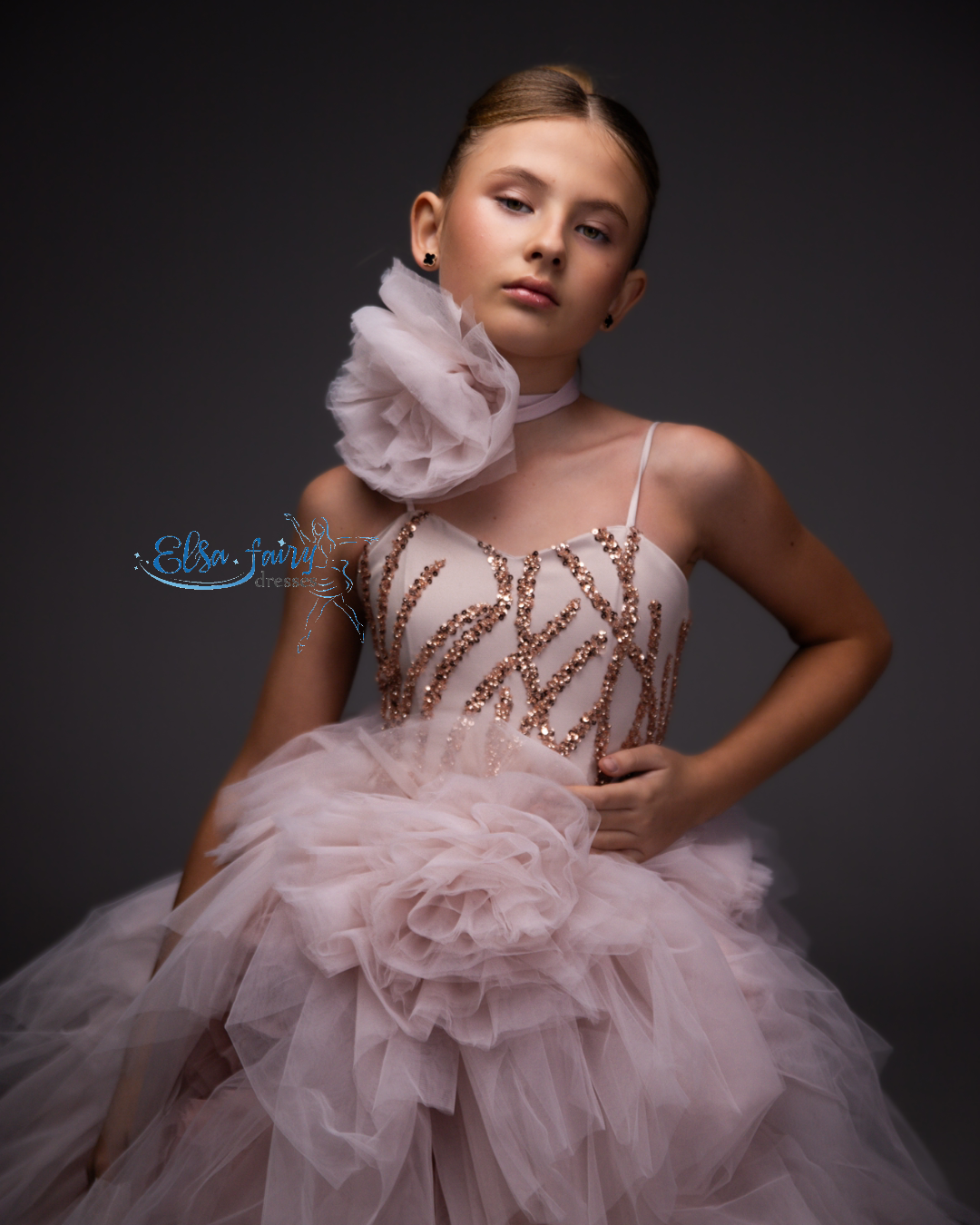 Blush Pink Pageant Ball Gown: Handmade Formal Dress with Detachable Flower Accessory