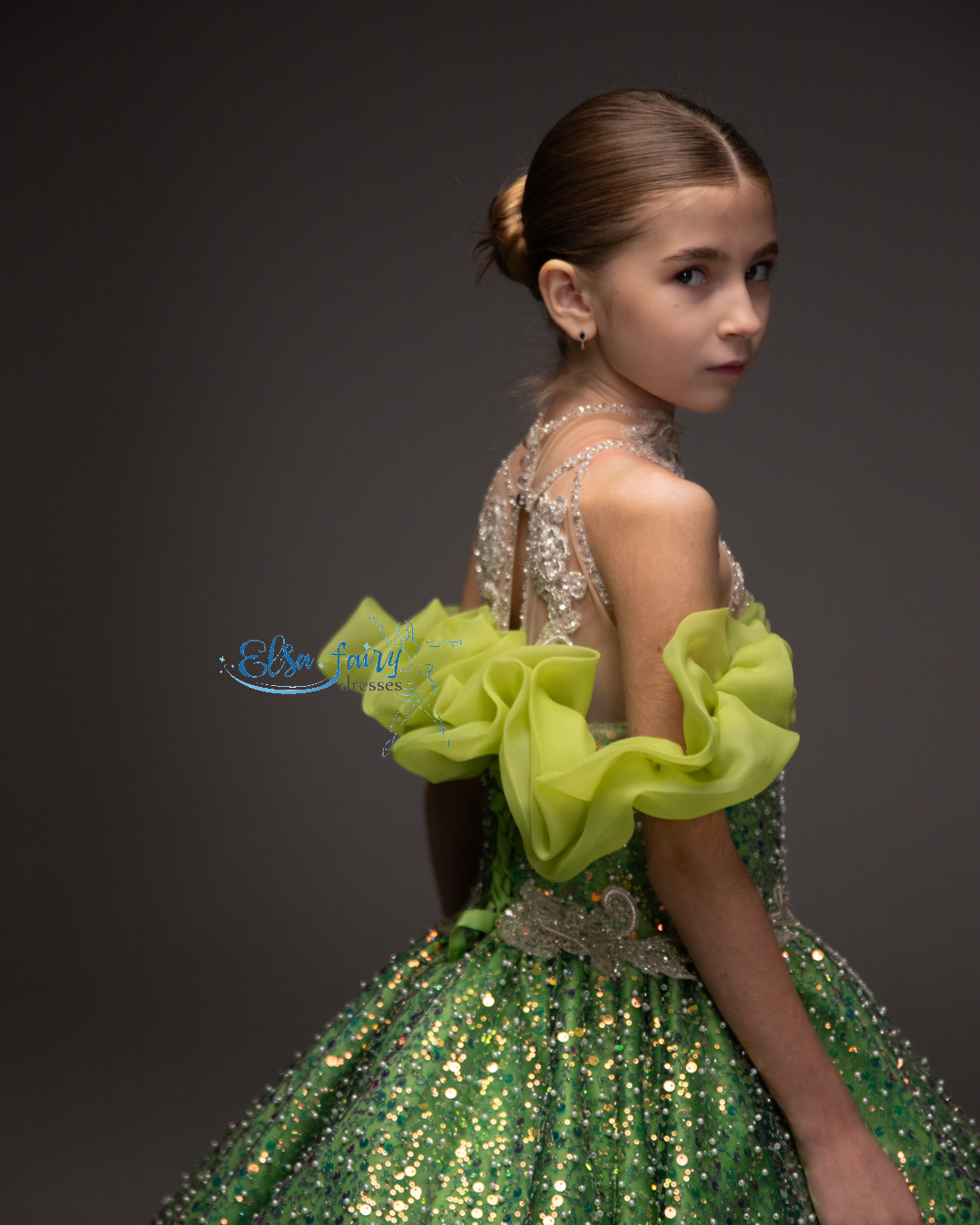Green Gala evening gown, Pageant ball gown, Birthday Girl Dress, Wedding Guest Dress