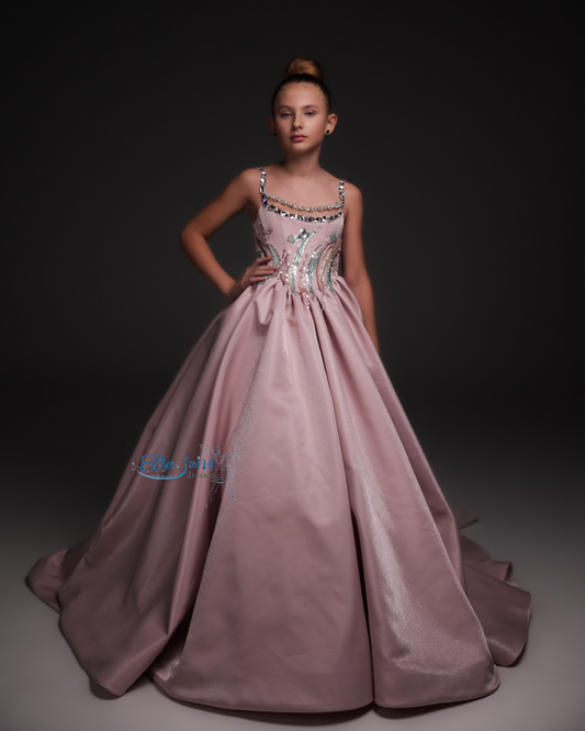 Blush Pink Gala evening gown, Pageant ball gown, Flower Girl Dress, Wedding guest Dress, Girl Birthday Dress, junior bridesmaid gown