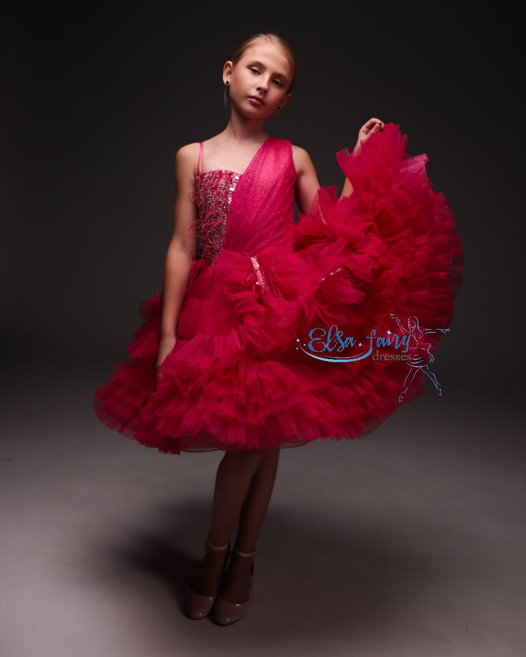 Hot Pink Cocktail Birthday Girl Dress, Flower Girl Dress, Wedding guest Dress, Pageant fun fashion interview dress, Toddler Dress, junior bridesmaid gown