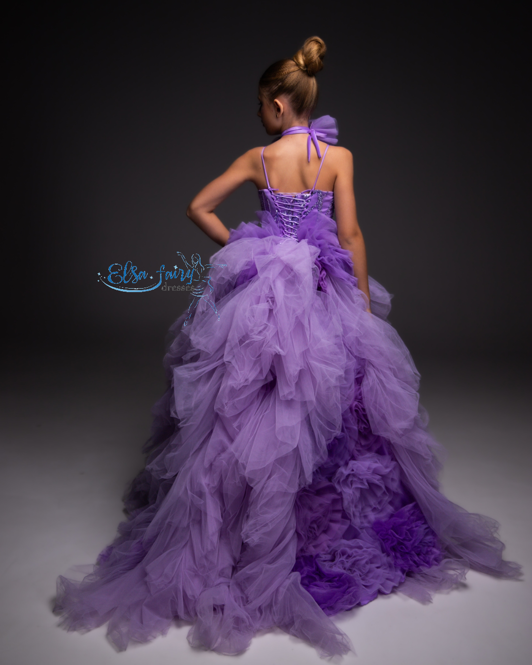 Purple Pageant Ball Gown: Handmade Formal Dress with Detachable Flower Accessory