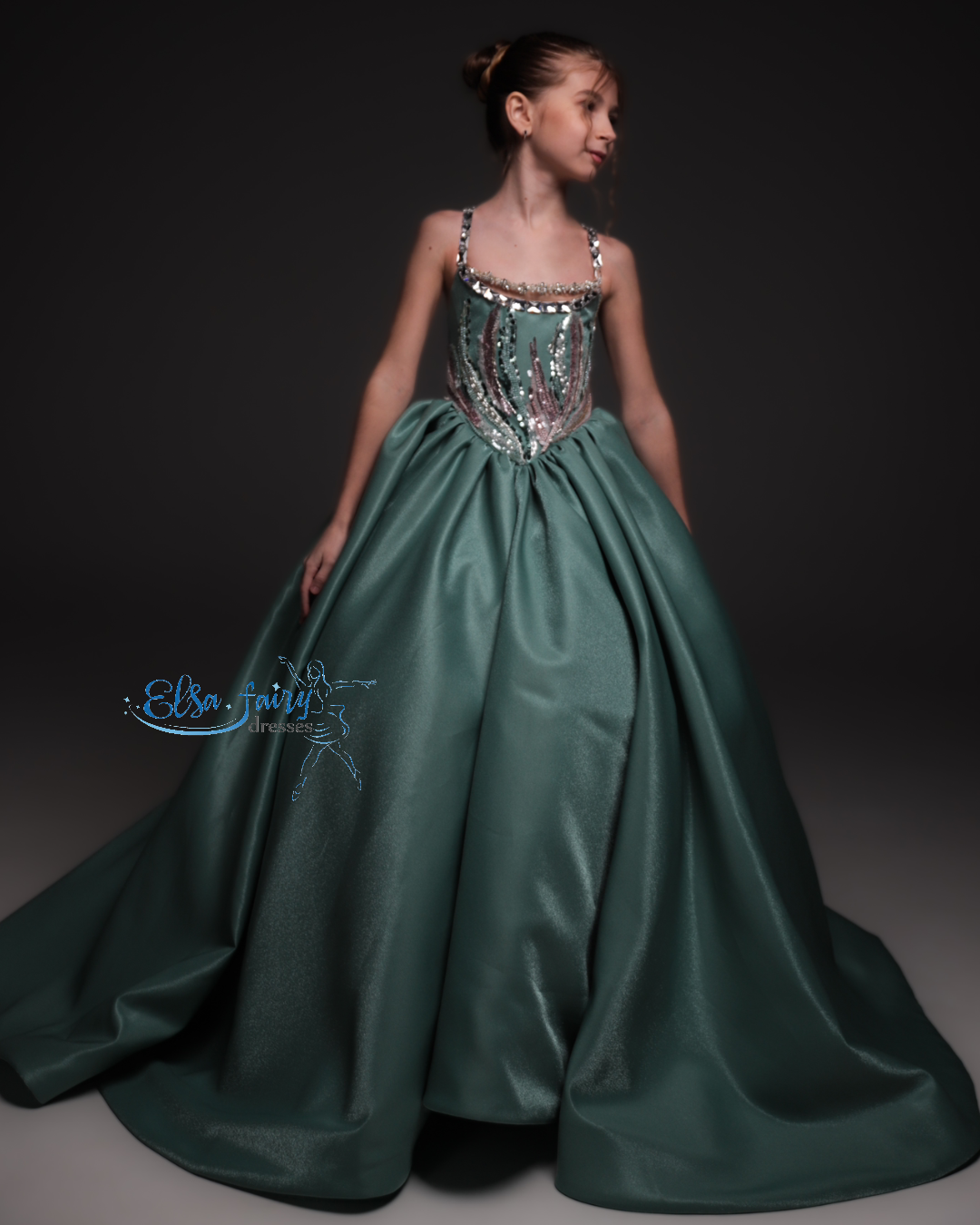 Mint Gala evening gown, Pageant ball gown, Flower Girl Dress, Wedding guest Dress, Girl Birthday Dress, junior bridesmaid gown