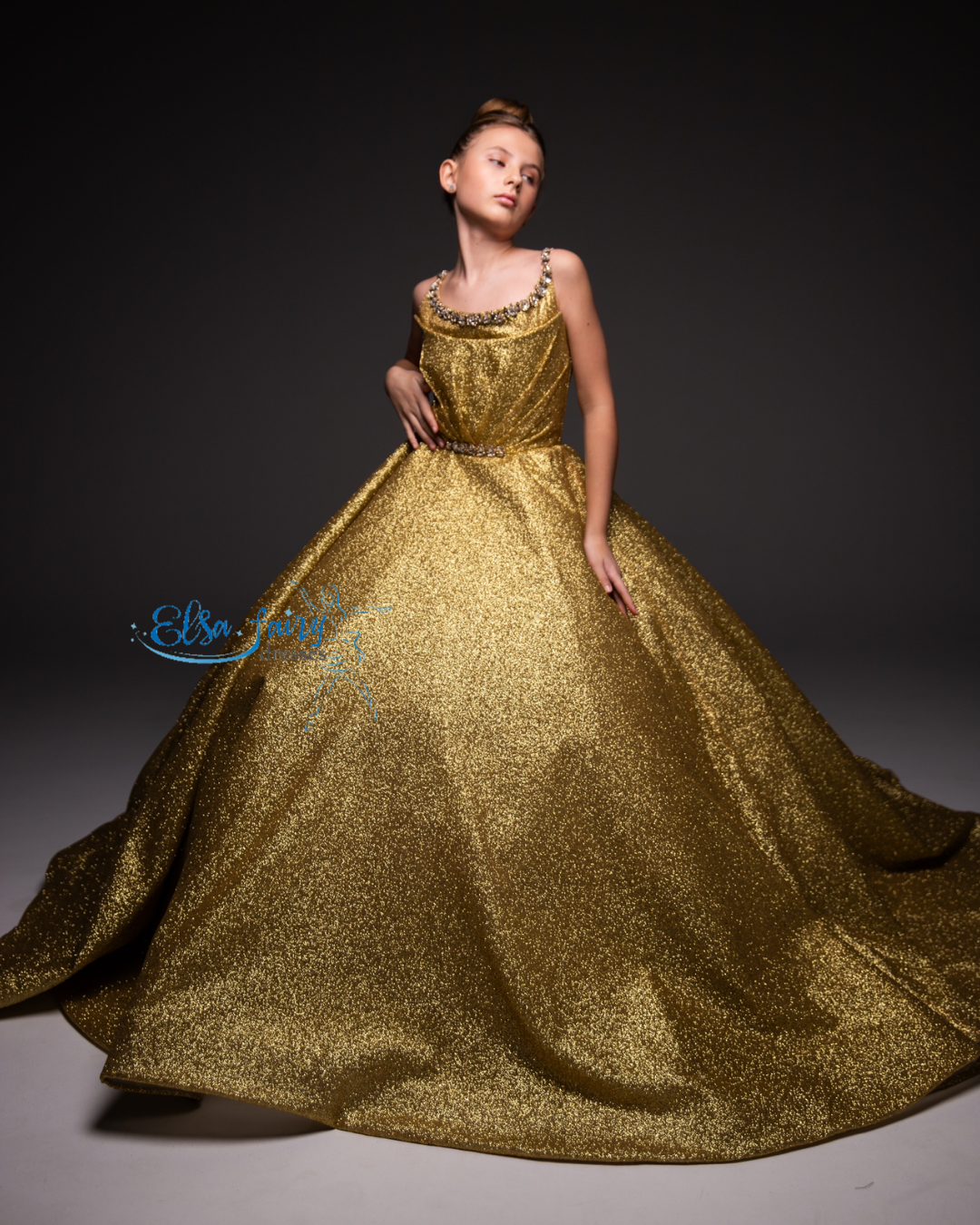 Gold Gala evening gown, Pageant ball gown, Birthday Girl Dress, Wedding Guest Dress