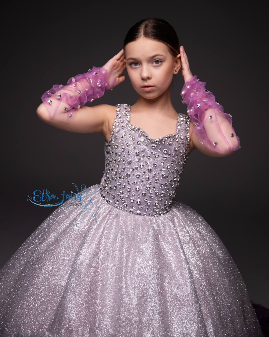 Lilac Gala evening gown, Pageant ball gown, Flower Girl Dress, Wedding guest Dress, Girl Birthday Dress
