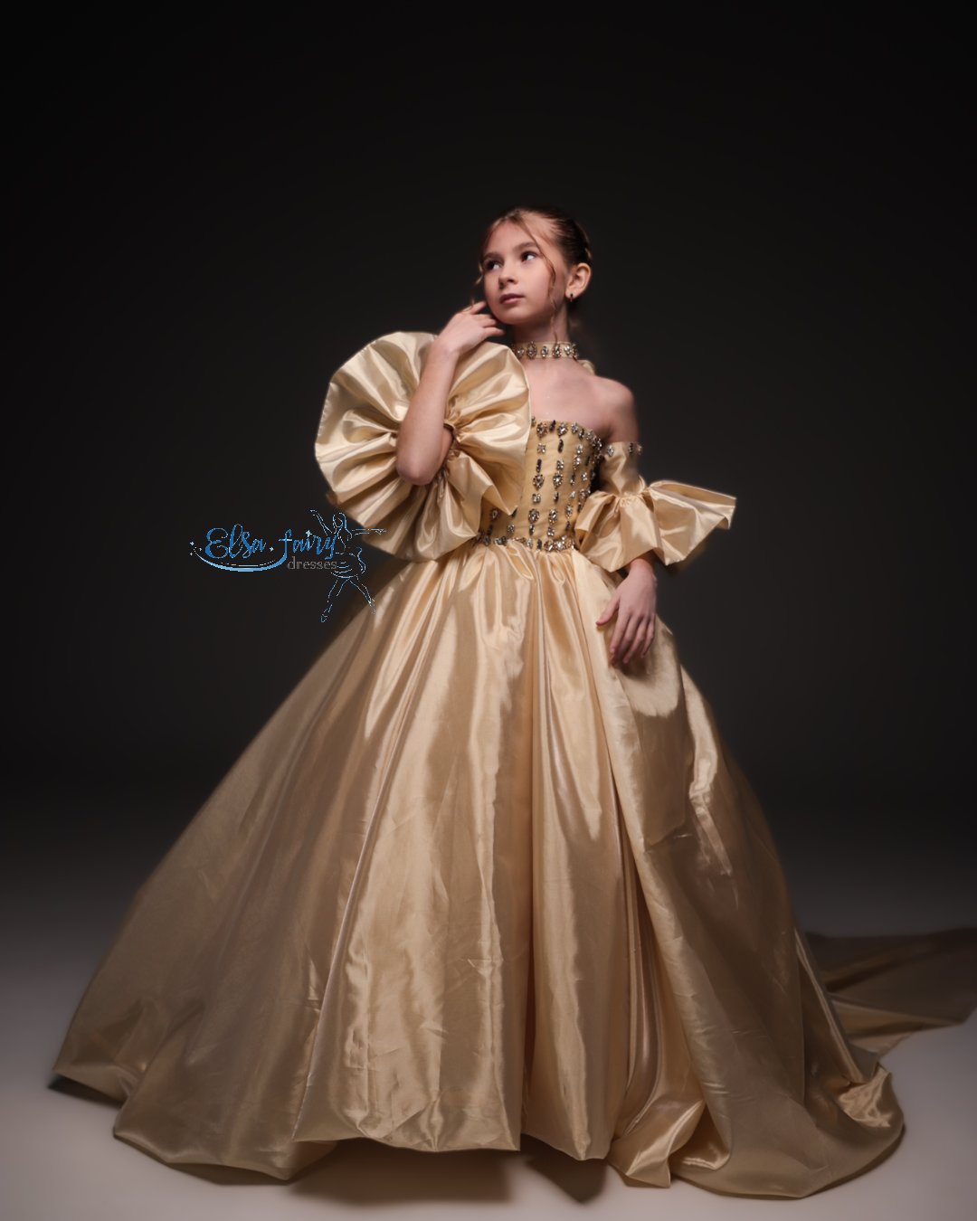 Gold Gala evening gown, Pageant ball gown, Birthday Girl Dress, Wedding Guest Dress