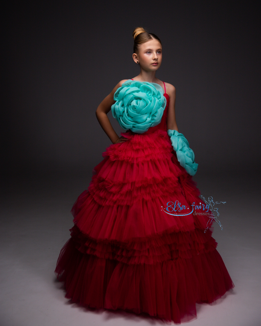 Pink Pageant Ball Gown: Handmade Formal Dress with Detachable Organza Flower