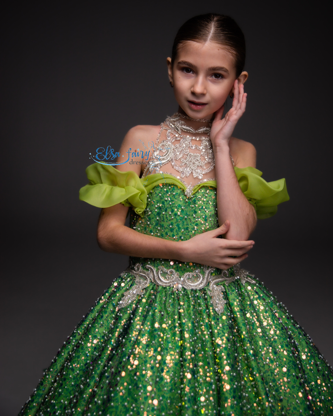 Green Gala evening gown, Pageant ball gown, Birthday Girl Dress, Wedding Guest Dress