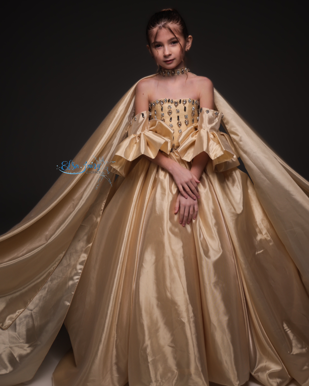 Gold Gala evening gown, Pageant ball gown, Birthday Girl Dress, Wedding Guest Dress