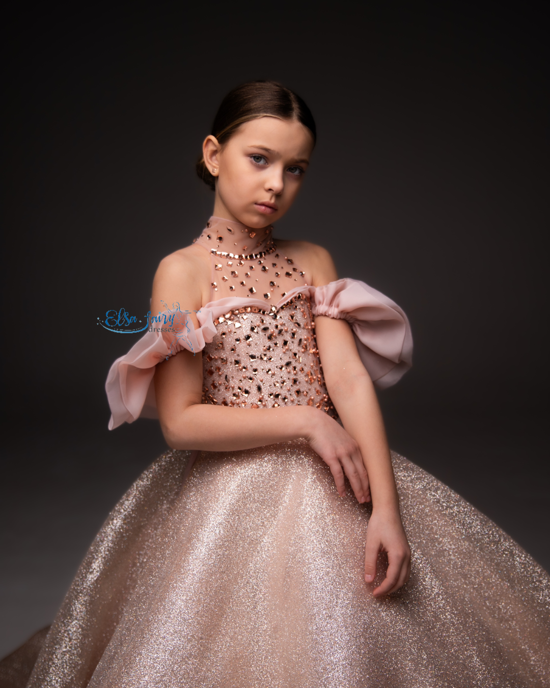 Blush pink Gala evening gown, Pageant ball gown, Birthday Girl Dress