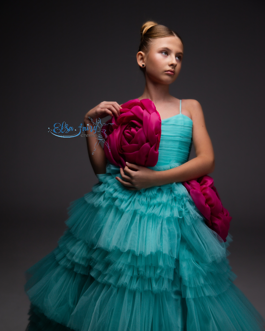 Mint Pageant Ball Gown: Handmade Formal Dress with Detachable Organza Flower