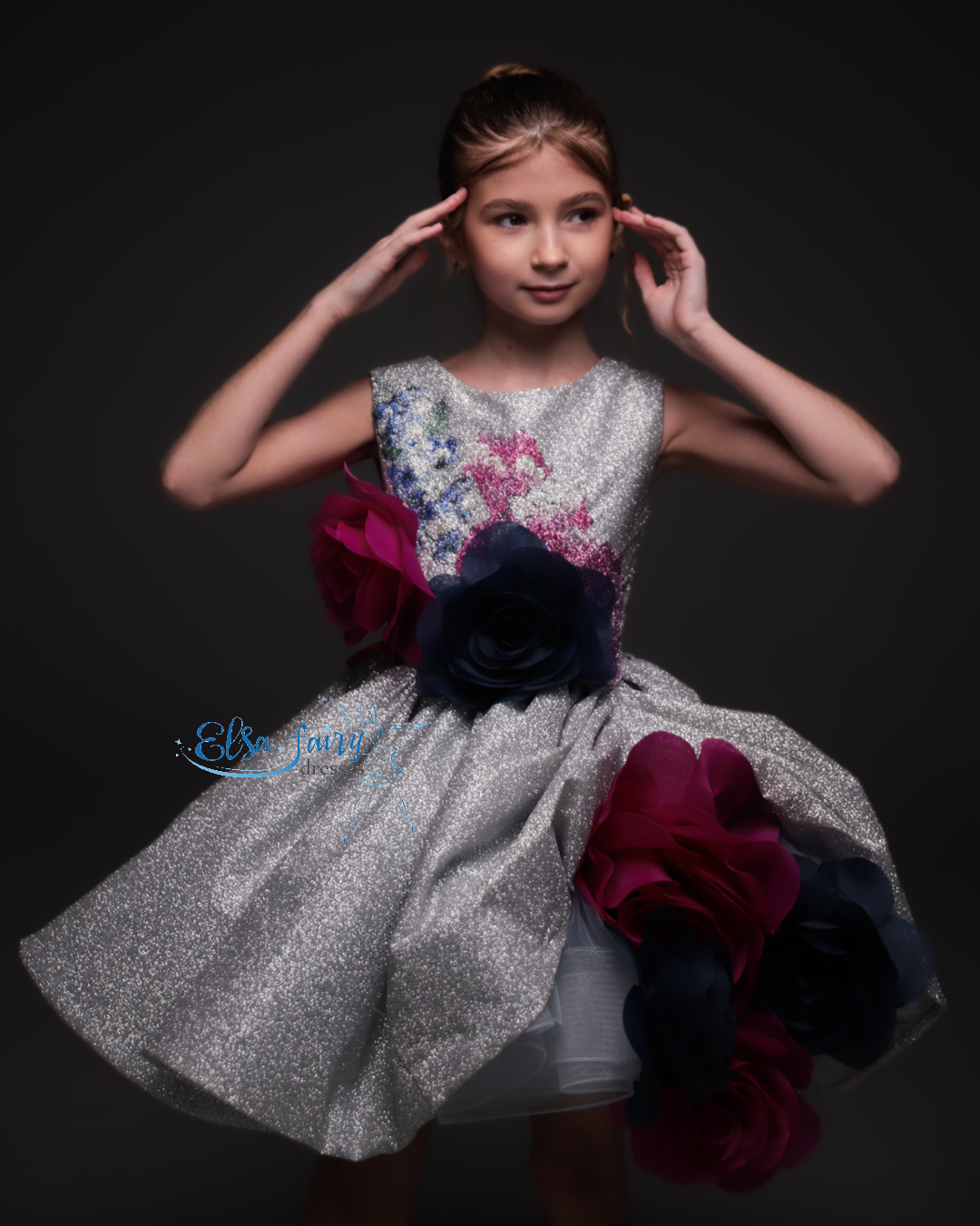 Silver couture special occasion dress, Pageant ball gown, Birthday Girl Dress, Flower Girl Dress, Wedding guest Dress, junior bridesmaid gown